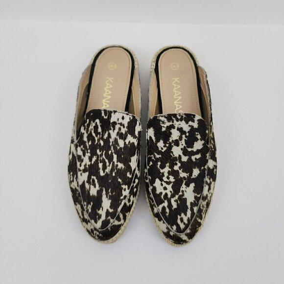 Kaanas Brown Cow Print espadrilles Slip-On Mules 38.5 Hair - Picture 3 of 7